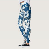 Tropical Blue and White Floral レギンス (左)