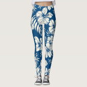 Tropical Blue and White Floral レギンス (正面)