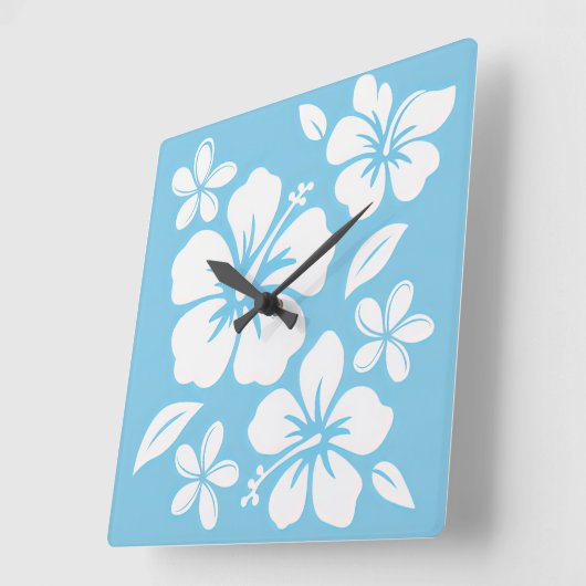 Tropical Blue Beach Flowers スクエア壁時計 (傾斜)