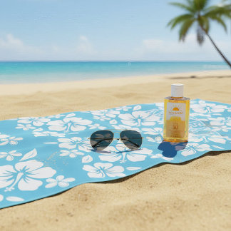 Tropical Blue Beach Flowers ビーチタオル