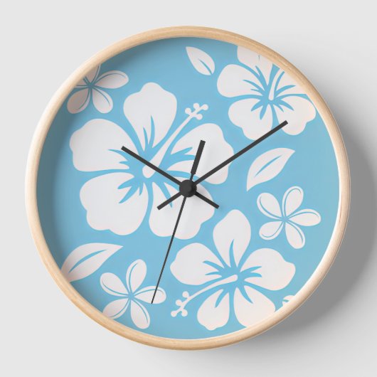 Tropical Blue Beach Flowers 壁時計 (正面)