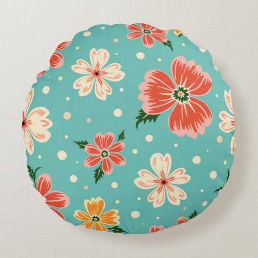 Tropical Blue Floral ラウンドクッション (正面)