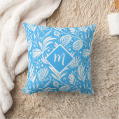 Tropical Blue Floral Pattern Diamond Monogram クッション (ブランケット)