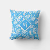 Tropical Blue Floral Pattern Diamond Monogram クッション (正面)