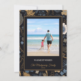 Tropical Blue Gold Flowers Warm Wishes シーズンカード