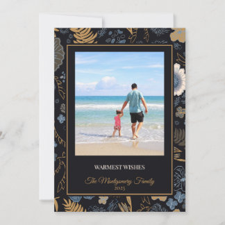 Tropical Blue Gold Flowers Warm Wishes シーズンカード