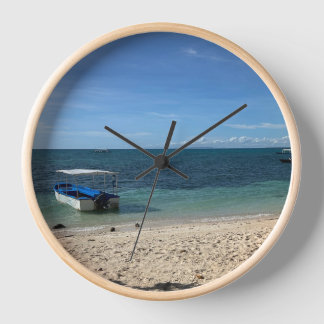 Tropical Blue Ocean Beach & Boat:Summer Wall Clock 壁時計
