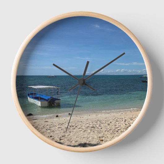 Tropical Blue Ocean Beach & Boat:Summer Wall Clock 壁時計 (正面)