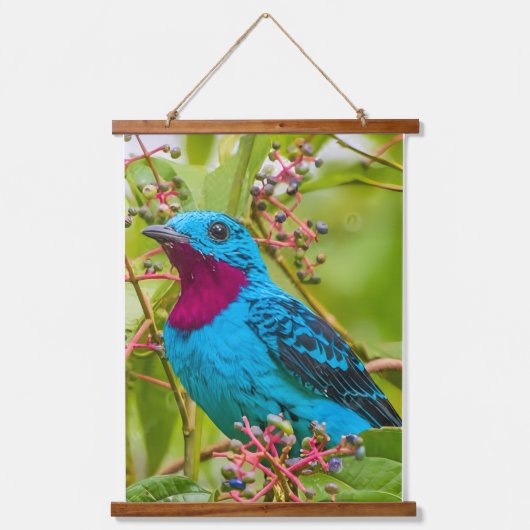 Tropical Blue Spangled Cotinga Rainforest Bird 吊り下げ型タペストリー (正面)