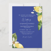 Tropical Blue Watercolor Lemons Wedding 招待状 (正面)