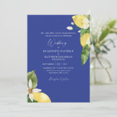 Tropical Blue Watercolor Lemons Wedding 招待状 (スタンド正面)