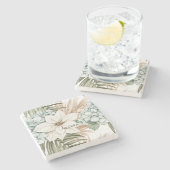 Tropical Blue White Flowers   ストーンコースター (横)