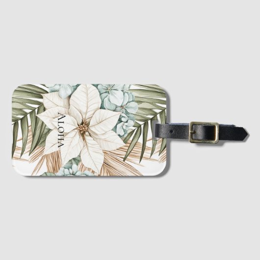 Tropical Blue White Flowers ラゲッジタグ (正面横)