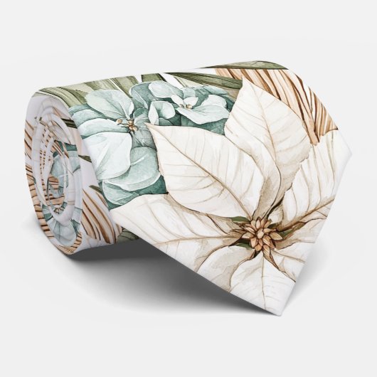 Tropical Blue White Flowers Wedding ネクタイ (ロール)
