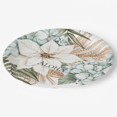 Tropical Blue White Flowers Wedding ペーパープレート (アングル)