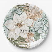 Tropical Blue White Flowers Wedding ペーパープレート (正面)