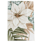 Tropical Blue White Flowers Wedding ミディアムペーパーバッグ (正面)