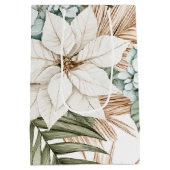 Tropical Blue White Flowers Wedding ミディアムペーパーバッグ (裏面)