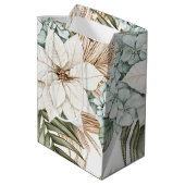 Tropical Blue White Flowers Wedding ミディアムペーパーバッグ (裏面アングル)