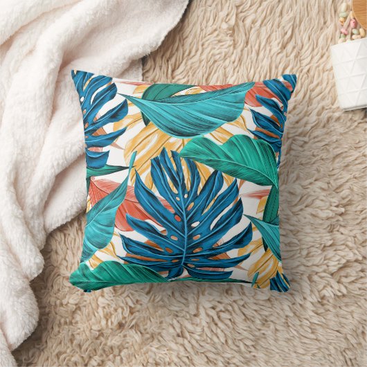 Tropical Blue yelllow leaves  クッション (ブランケット)