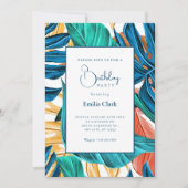 Tropical Blue yelllow leaves birthday 招待状 (正面)