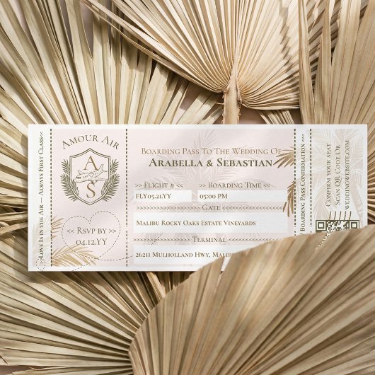 Tropical Boarding Plane Ticket Destination Wedding 招待状