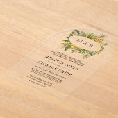 Tropical Boho Dried Palm Leaves Wedding アクリル招待状 (レイダウン)