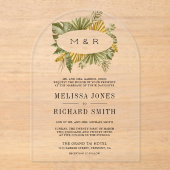 Tropical Boho Dried Palm Leaves Wedding アクリル招待状 (正面)