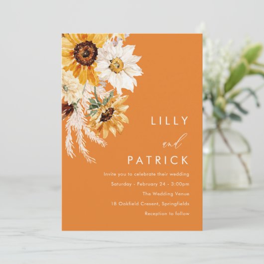 Tropical Boho Sunflower Wedding 招待状 (スタンド正面)