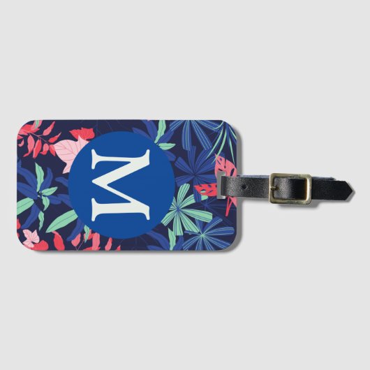 Tropical Botanical Dark Blue Monogram ラゲッジタグ (正面横)
