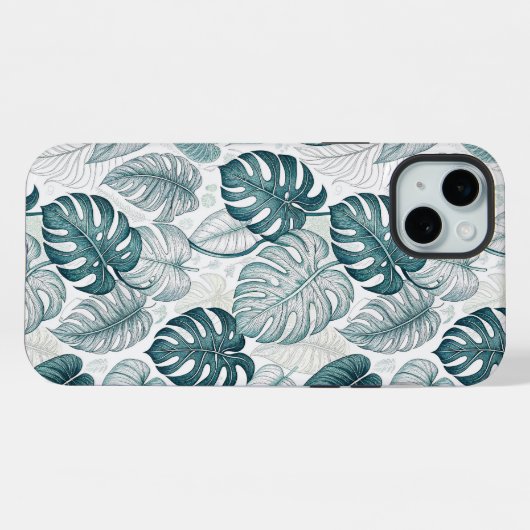 Tropical Botanical Green Monsteras iPhoneケース (裏面横)