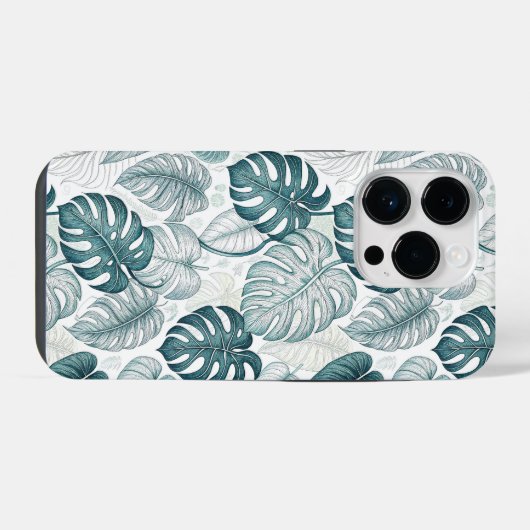Tropical Botanical Green Monsteras iPhoneケース (裏面横)