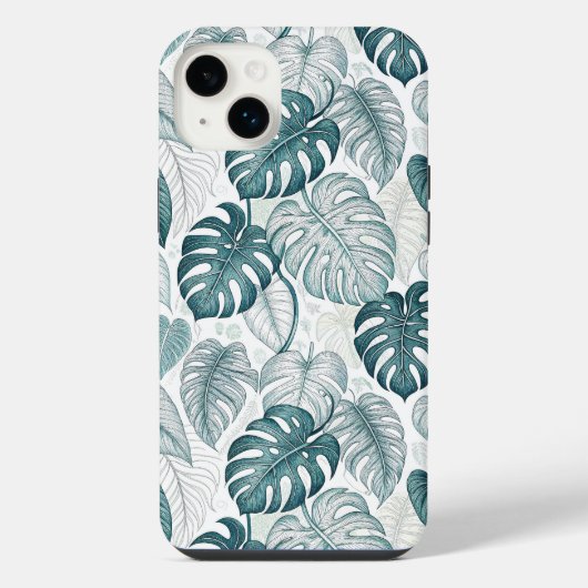 Tropical Botanical Green Monsteras iPhoneケース (裏面)