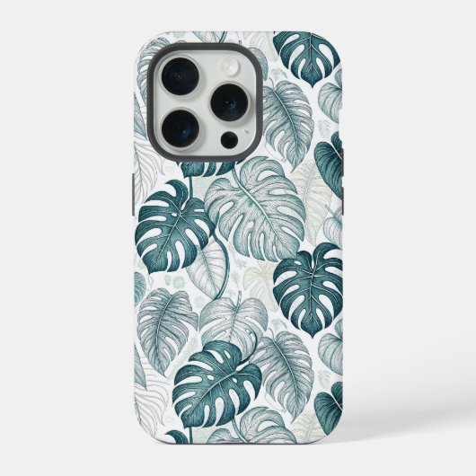 Tropical Botanical Green Monsteras iPhoneケース (裏面)