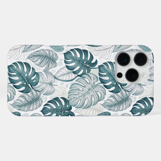 Tropical Botanical Green Monsteras iPhoneケース (裏面横)