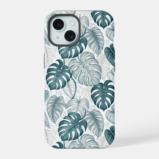 Tropical Botanical Green Monsteras iPhone 15ケース (裏面)