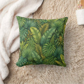 Tropical Botanical Leaves Jungle Pattern Pillow クッション (ブランケット)