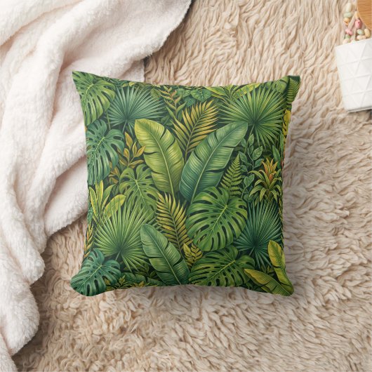 Tropical Botanical Leaves Jungle Pattern Pillow クッション (ブランケット)