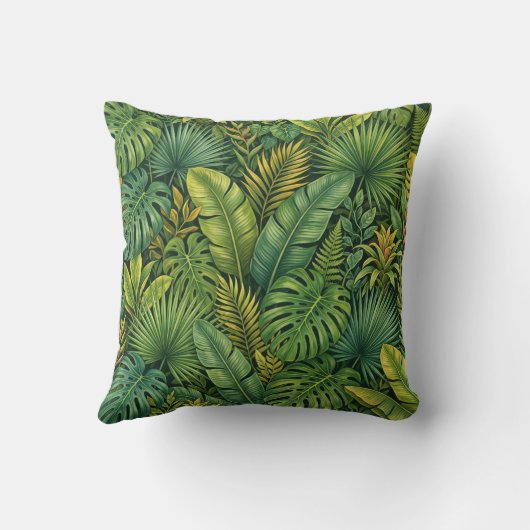 Tropical Botanical Leaves Jungle Pattern Pillow クッション (裏面)