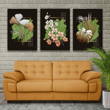 Tropical Botanical Wall Art Set of 3 – Deep