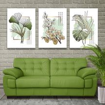 Tropical Botanical Wall Art Set of 3 – Pastel