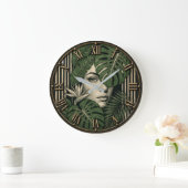 Tropical Botanical Woman Jungle Monstera Leaf ラージ壁時計 (ホーム)