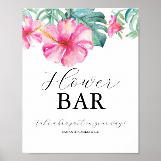 Tropical Bridal Shower Flower Bar Sign ポスター (正面)