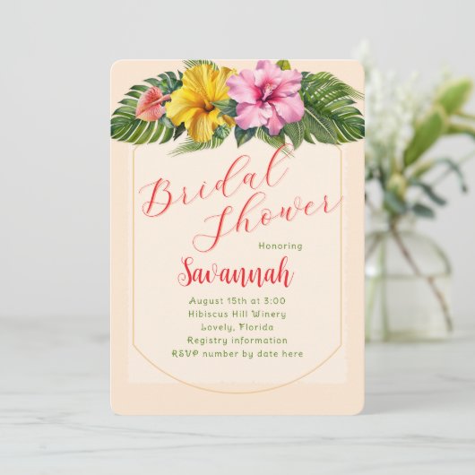 Tropical Bridal Shower Hibiscus Swag 招待状 (スタンド正面)