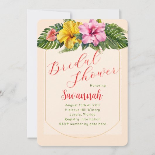 Tropical Bridal Shower Hibiscus Swag 招待状 (正面)