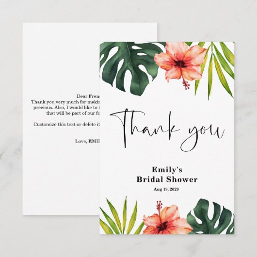 Tropical Bridal Shower  Thank You Card サンキューカード (正面/裏面)