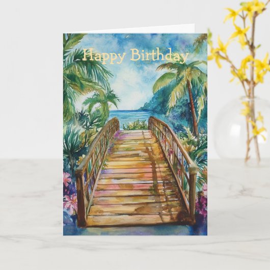 Tropical Bridge Birthday カード (黄色い花)