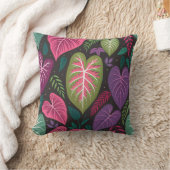 Tropical Caladium Leaves Pattern Pillow – Deep Pur クッション (ブランケット)