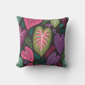 Tropical Caladium Leaves Pattern Pillow – Deep Pur クッション (正面)