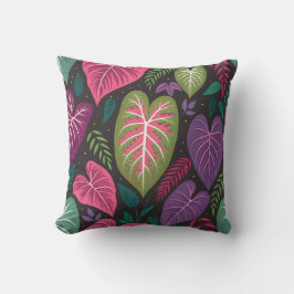 Tropical Caladium Leaves Pattern Pillow – Deep Pur クッション